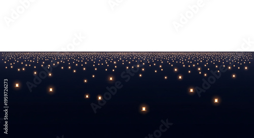 A serene and peaceful vector illustration of glowing lanterns floating in the night sky