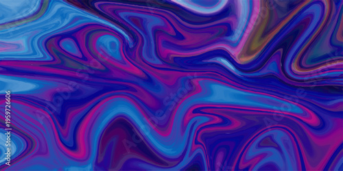 Abstract vibrant marble background with fluid blue and purple liquid swirls, colorful flowing acrylic paint texture