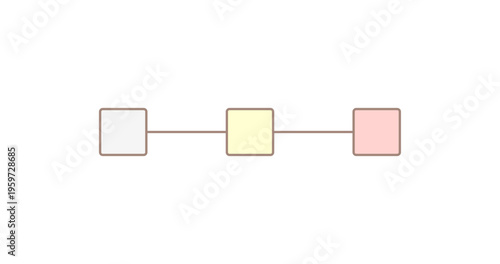 線でつながったカラフルな3つの四角のテンプレート素材 - シンプルでかわいいフロー・ステップの図解