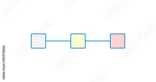 線でつながったカラフルな3つの四角のテンプレート素材 - シンプルでおしゃれなフロー・ステップの図解