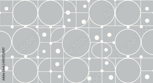 Minimalist geometric pattern vector, abstract grey background with white circles and grid lines