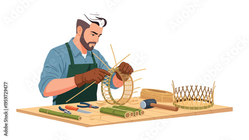 Artisan at Work: An artisan meticulously weaves a basket using traditional techniques, a testament to craftsmanship and the preservation of heritage.