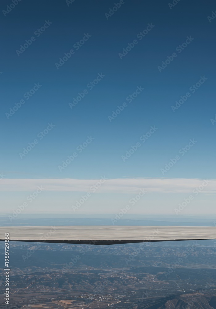 Fototapeta premium A wide, expansive view of the clear atmosphere meeting the distant flat surface, creating a peaceful and open background, panorama, line, space