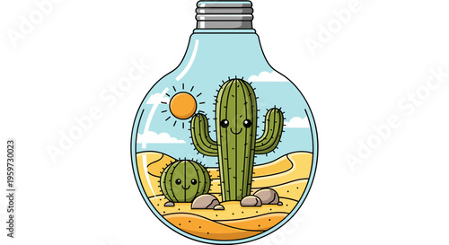 Cactus in Light Bulb Illustration.