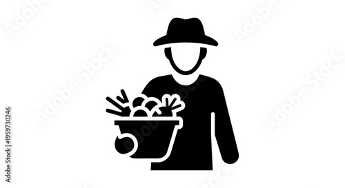 Farmer Holding Wheelbarrow with Plants.