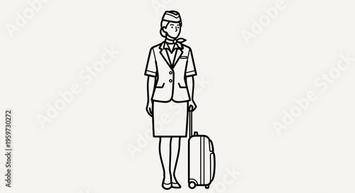Female Flight Attendant with Luggage Standing 1.