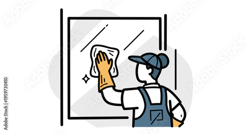 Man Cleaning Window with Squeegee.