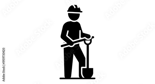 Man Digging with Shovel Icon.