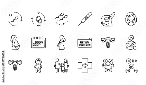 Minimal fertility and pregnancy icons with reproductive health ovulation tracking and medical care vector