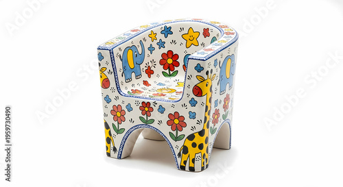 Decorated Pottery Chair for Kids Isolated on White Background