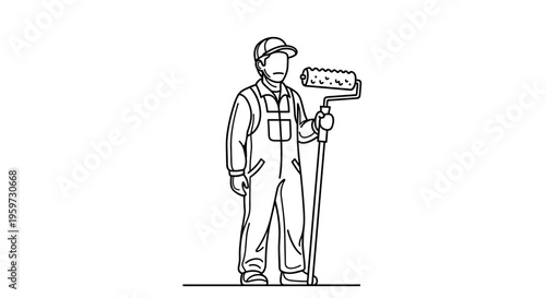 Painter Man Holding Paint Roller.