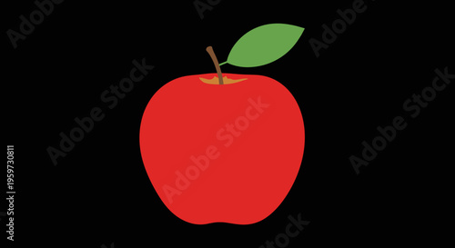 Red Apple with Green Leaf.