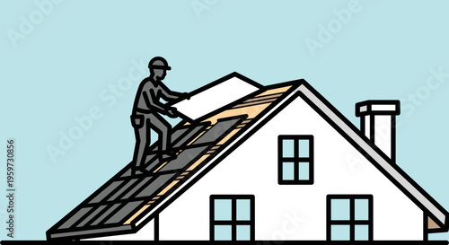 Roofer Installing Tiles on House Roof.