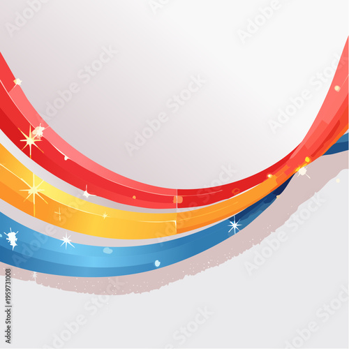 曲線リボンと輝きが舞う抽象的なお祝い背景のベクターイラスト