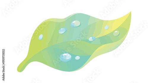 Leaf with Water Drops Vibrant Vector Illustration Showing Organic Gradients