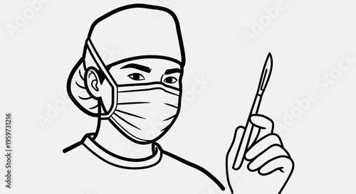 Surgeon Holding Scalpel in Hand.