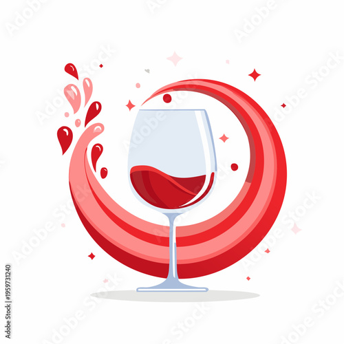 乾杯で揺れ動く赤ワインをモダンに描いたベクターイラスト