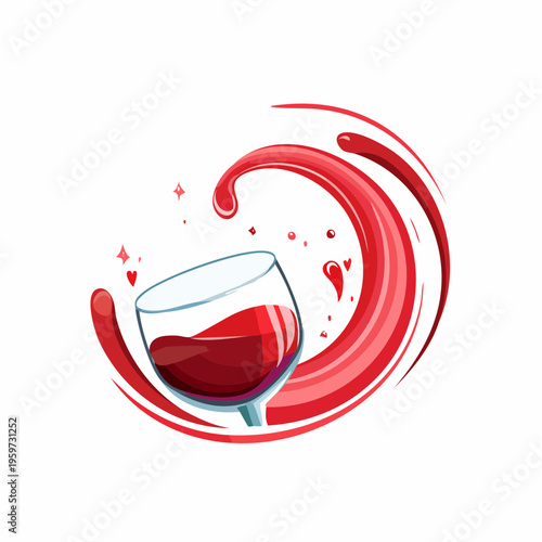乾杯で揺れ動く赤ワインをモダンに描いたベクターイラスト