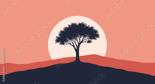 Tree Silhouette Against Sunset Sky.