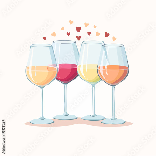 ワイングラスで優雅に乾杯するパステルカラーのベクターイラスト