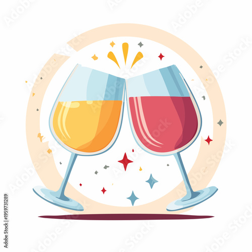 ワイングラスで優雅に乾杯するパステルカラーのベクターイラスト