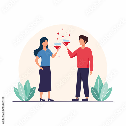 カクテルで乾杯する友人たちのシルエット風ベクターイラスト