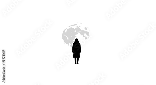 Woman Standing Alone in Darkness.