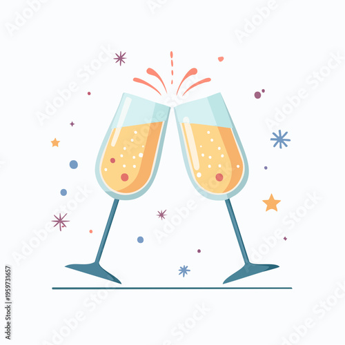 シャンパングラスで乾杯するシンプルなベクターイラスト