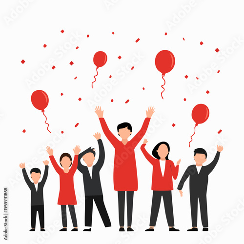 パーティーで手を挙げて喜ぶ人々のシルエットベクターイラスト