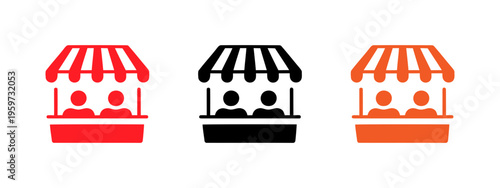 icons of storefronts with different colored awnings and figures