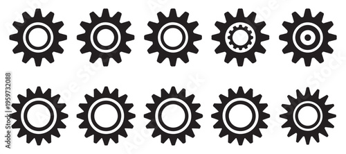 Bold black cogwheel vector icons for industrial hardware design. vector illustration eps 10