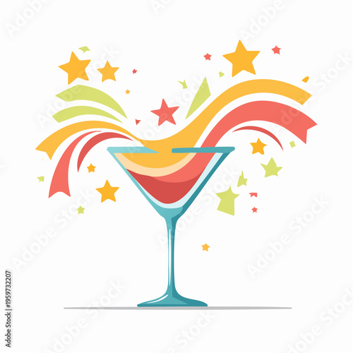 乾杯のしぶきが星形を作るダイナミックなカクテルベクターイラスト
