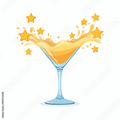 乾杯のしぶきが星形を作るダイナミックなカクテルベクターイラスト