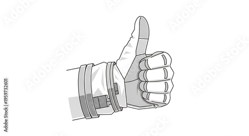 A robotic hand giving a thumbs up in a minimalist line art style