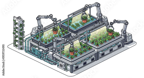Futuristic Automated Vertical Farm with Robotic Cultivation