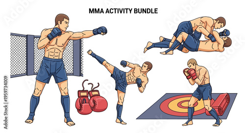Diverse Mixed Martial Arts Fighting Poses Showcasing Combat Sports Training And Athletic Prowess For Sports Enthusiasts And Fitness Concepts