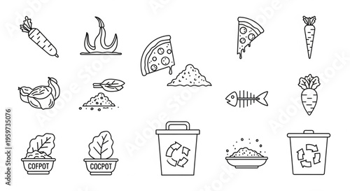 Organic Waste and Composting Line Icon Set