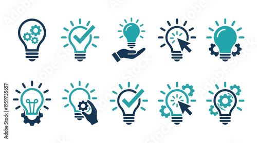 Set of Lightbulb Icons Representing Innovation and Creative Ideas