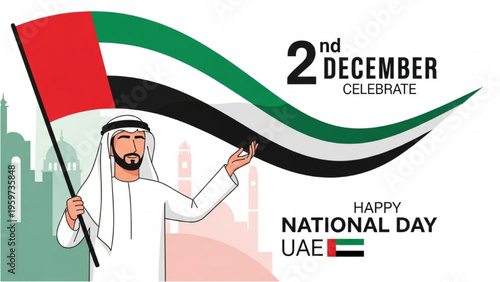 Man holding UAE flag on National Day celebration in city