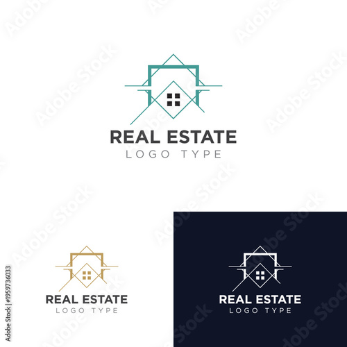 Geometric Real Estate Logo with House and Grid Window