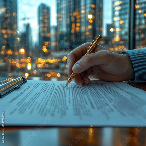 Person signing a document with a pen.