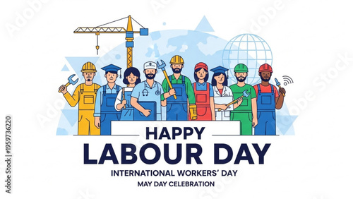 People celebrate Labour Day with various workers and tools
