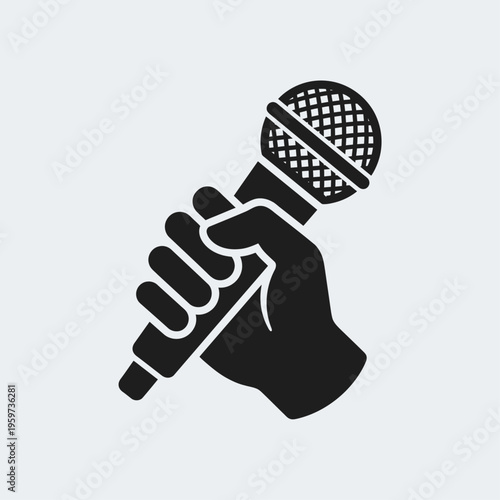 Hand Holding Microphone Interview Icon Vector