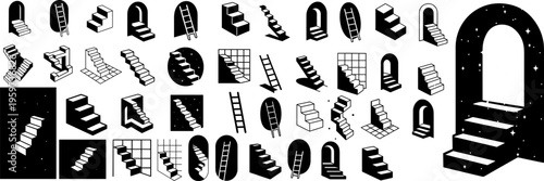 Abstract Minimalist Stairs and Arched Doorways