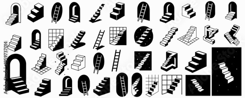 Minimalist Geometric Stairs and Archways Art