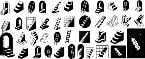 Geometric Stairs Ladders and Doorways Icon Set