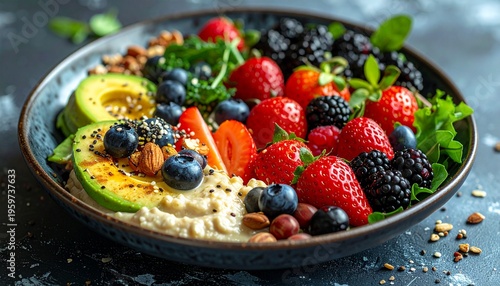 Fresh Fruit and Oatmeal Breakfast Bowl.