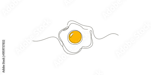 Continuous line drawing of a fried egg on a white background breakfast food illustration one