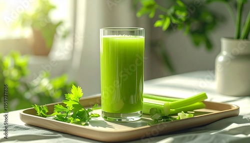 Fresh Green Juice with Celery and Herbs.
