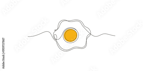 Continuous line drawing of a fried egg on a white background food breakfast minimalist art